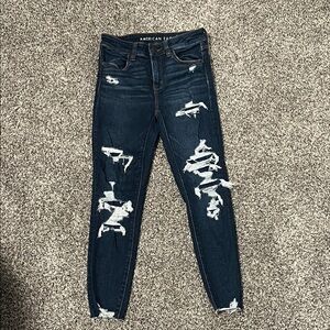 American Eagle Outfitters Women's Dark Blue Distressed Skinny Jeans